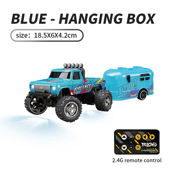 Hotfree 1/64 Mini RC Monster Truck – Metal Off-Road Stomper with Trailer, 2.4GHz Remote Control
