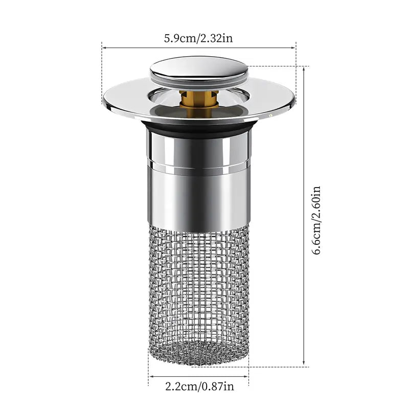 Bathroom Sink Drain Strainer – Pop Up Sink Stopper with Removable Stainless Steel Hair Catcher