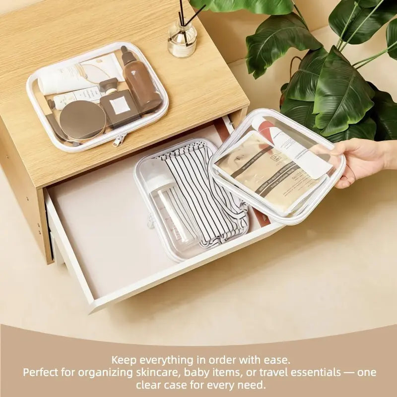 Clear PVC Zippered Storage Organizer – Hard Shell, Waterproof Travel Case for Cosmetics & Small Items