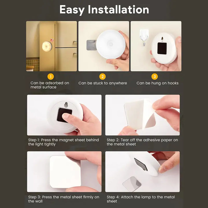 3/6 Pack 8LED Motion Sensor Night Lights – USB Rechargeable, 5 Modes for Hallway, Cabinet & Stairs