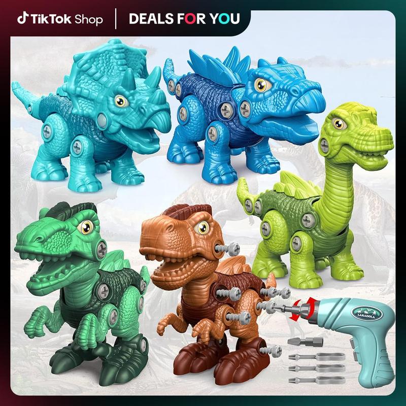 Laradola 3P Dinosaurs STEM Toy Kit – Electric Drill Dinos Action Figures, Educational Playset for Kids
