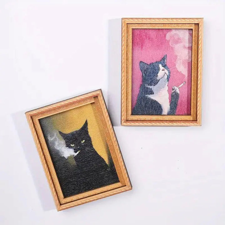 Funny Cat Fridge Magnet – Vintage Art Frame, Cute Stocking Stuffer Gift