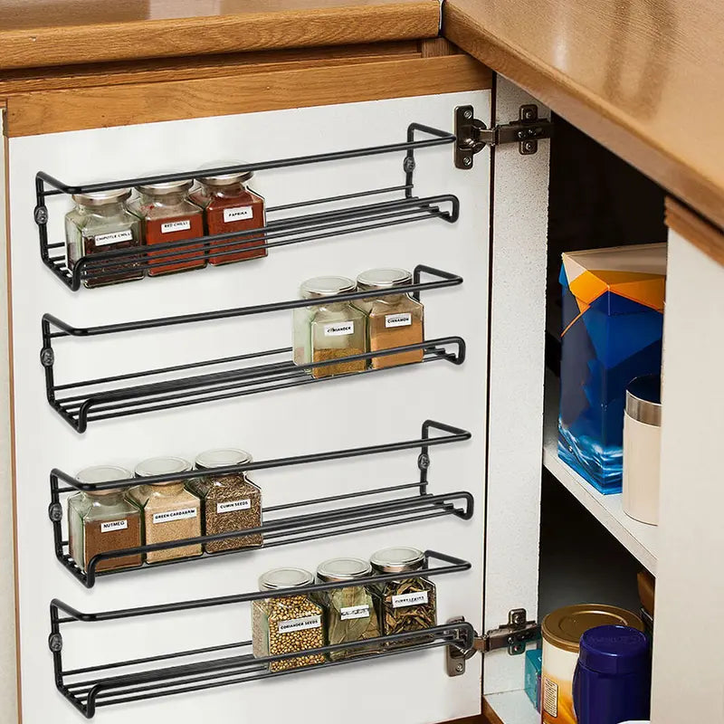 Wall Mounted Spice Organizer 2/4PCS Kitchen Storage Racks with Adhesive Stickers & Screws