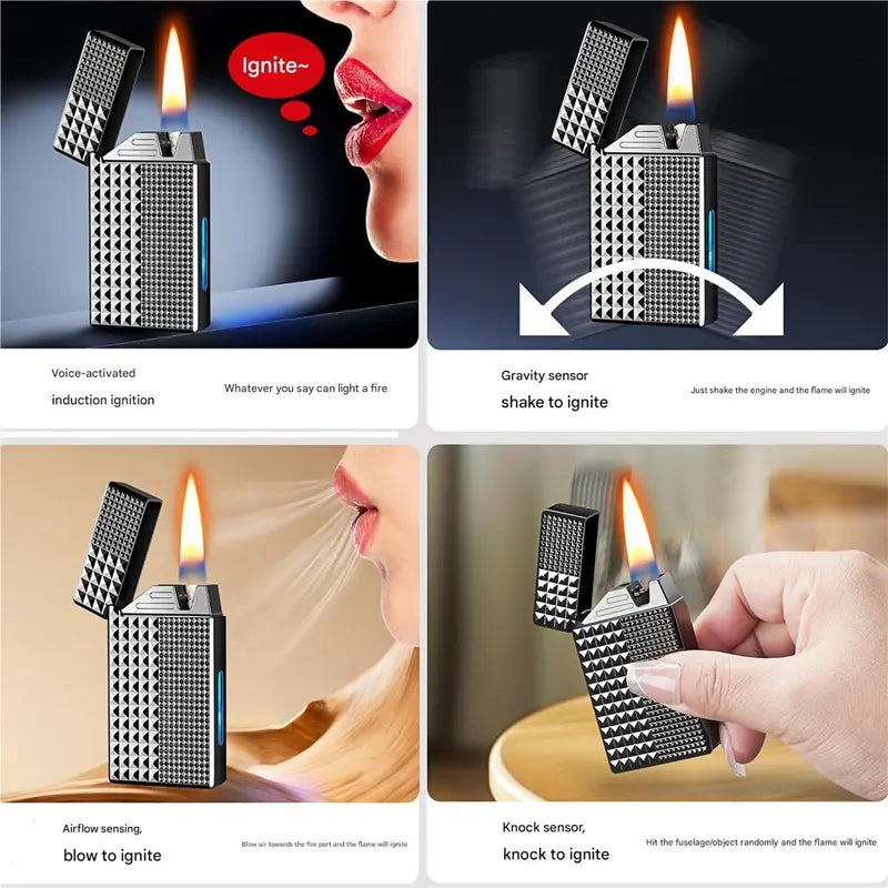 Voice-Activated Windproof Metal Lighter USB Rechargeable Smart Lighter for Outdoor & Home Use
