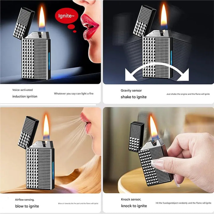 Voice-Activated Windproof Metal Lighter USB Rechargeable Smart Lighter for Outdoor & Home Use