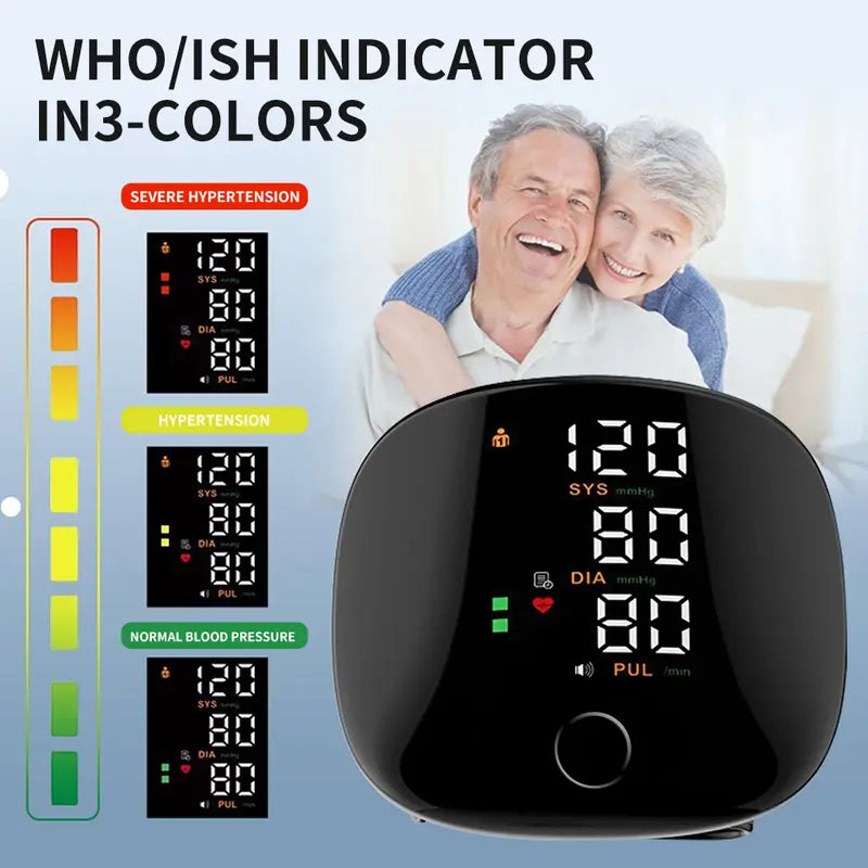 Wrist Blood Pressure Monitor – Rechargeable BP Cuff with LED Touch Screen & Voice Guidance