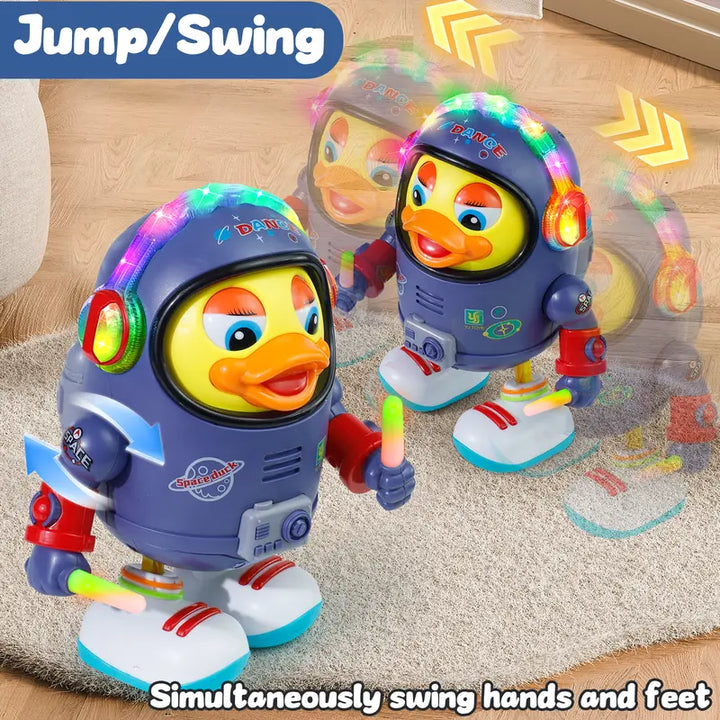 Dancing Astronaut Duck Toy – LED Lights, Interactive Fun Walking Toy for Kids