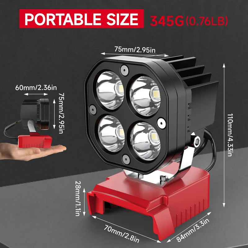 Cordless LED Work Light 40W 6000LM Adjustable Floodlight, Milwaukee Battery Compatible