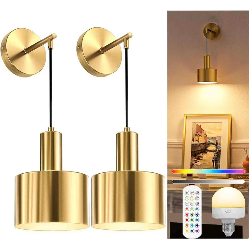 Wireless Battery-Powered Wall Lamp with Adjustable LED Bulb & Remote Control