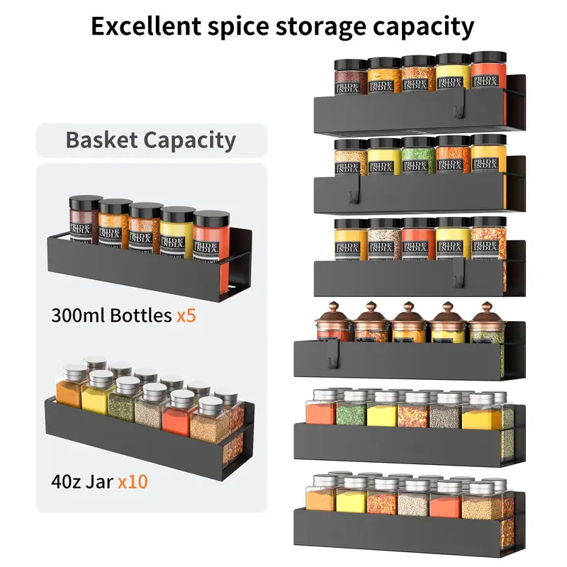 Magnetic Spice Rack Organizer Black Fridge Storage with Hooks for Refrigerator & Oven