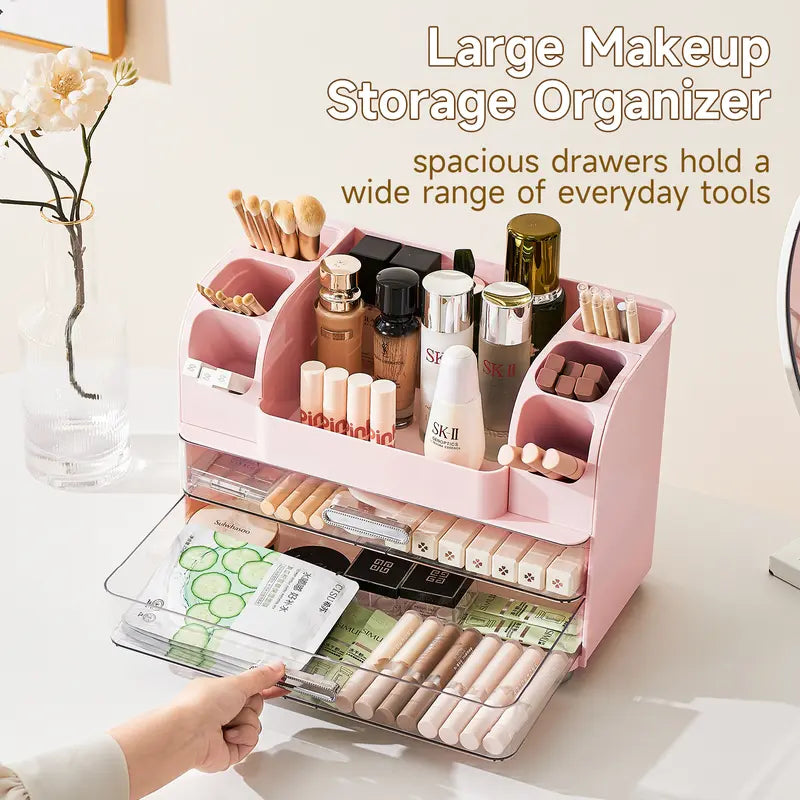 Makeup Storage Organizer Vanity Cosmetic Case with 2 Drawers, Brush Holders