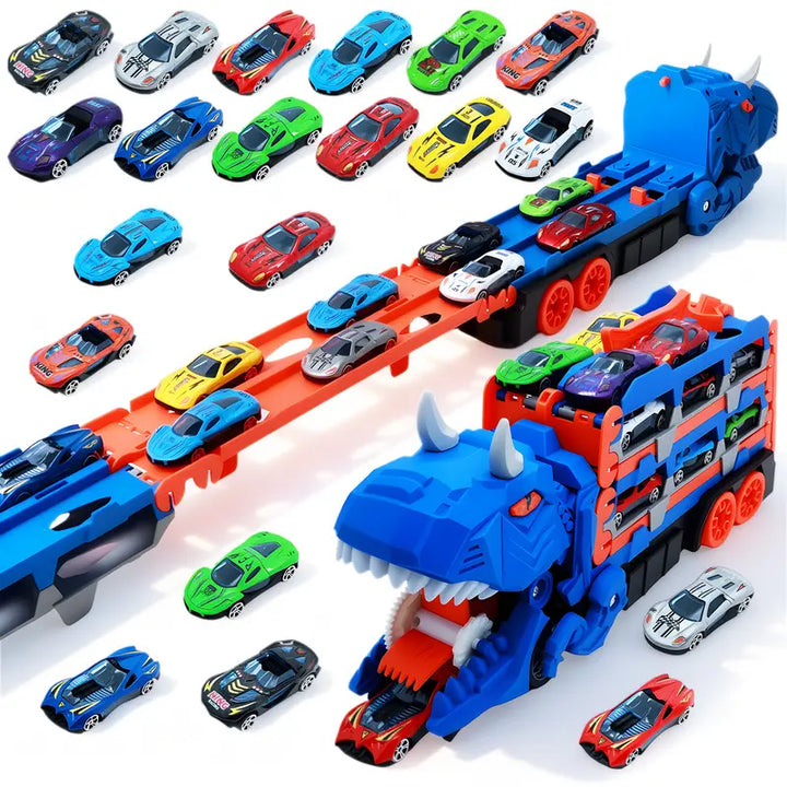 Dinosaur Transport Truck Toy – 12 Die-Cast Cars, Dino Transformation, Ideal Gift for 3-6 Year Old Boys