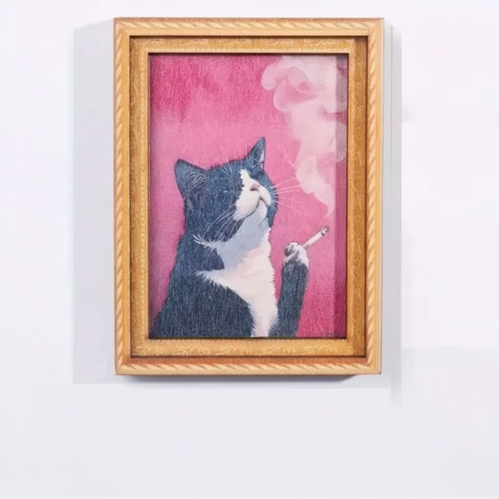 Funny Cat Fridge Magnet – Vintage Art Frame, Cute Stocking Stuffer Gift