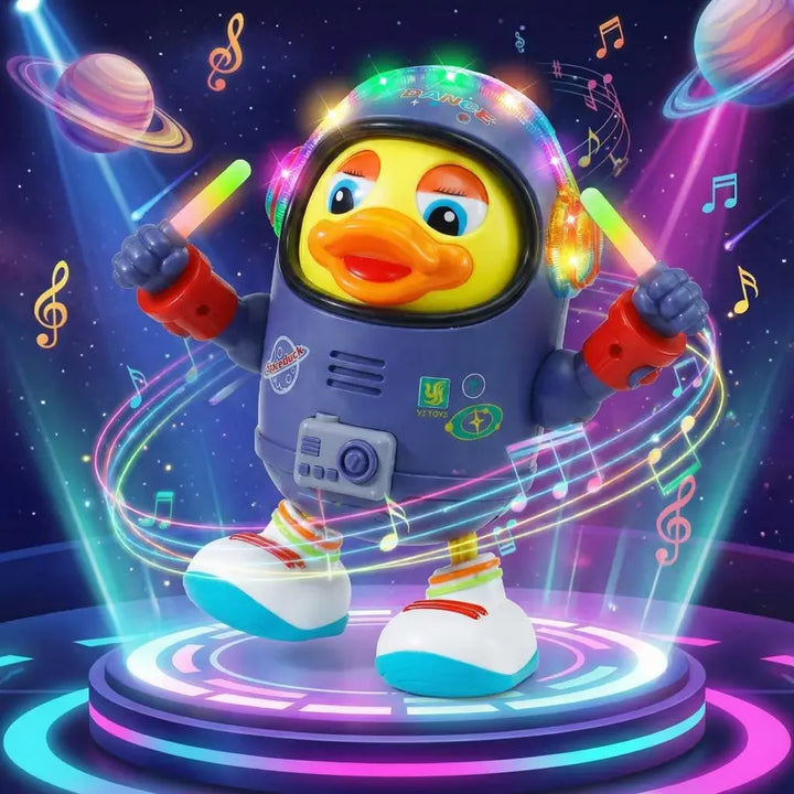 Dancing Astronaut Duck Toy – LED Lights, Interactive Fun Walking Toy for Kids