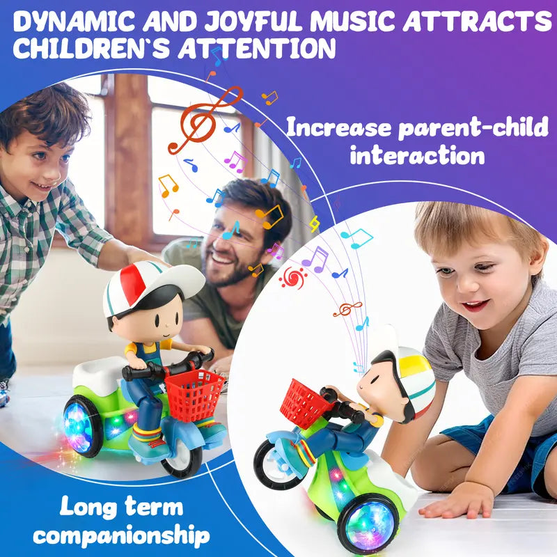 Electric Stunt Tricycle for Kids – Wiggling Action, Lights, Music & Obstacle Avoidance Fun