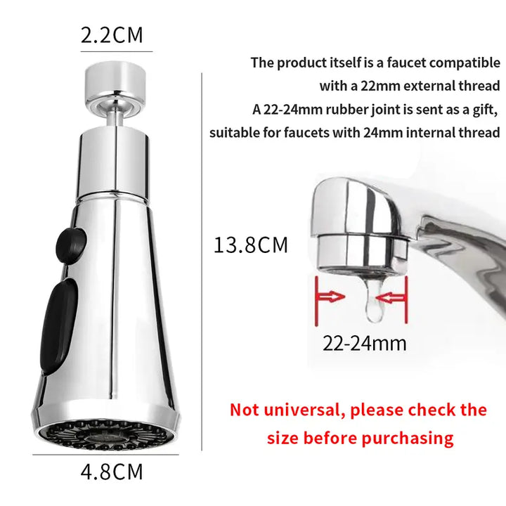 Universal Faucet Sprayer Head Rotatable Sink Aerator with Anti-Splash & Pull Down Design