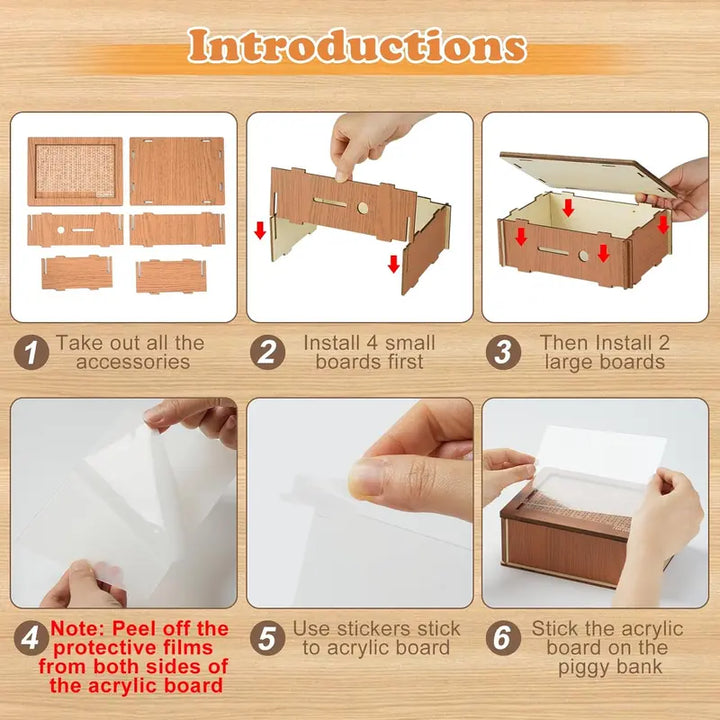 Cash Savings Challenge Box Wooden Piggy Bank for Kids, Teens & Adults Financial Goals