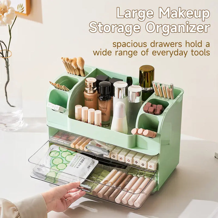 Makeup Storage Organizer Vanity Cosmetic Case with 2 Drawers, Brush Holders