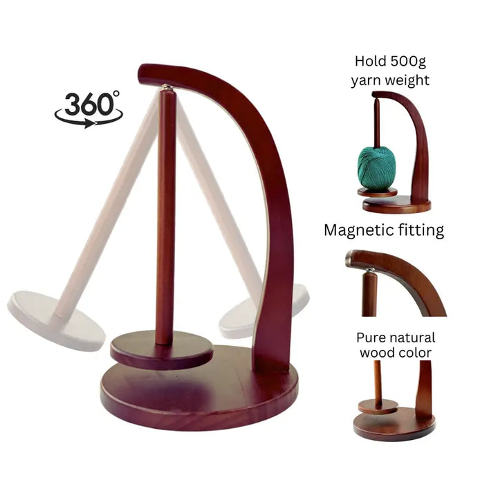 Wooden Yarn Winder with Magnetic Base – Stable Yarn Holder for Knitting & Crochet