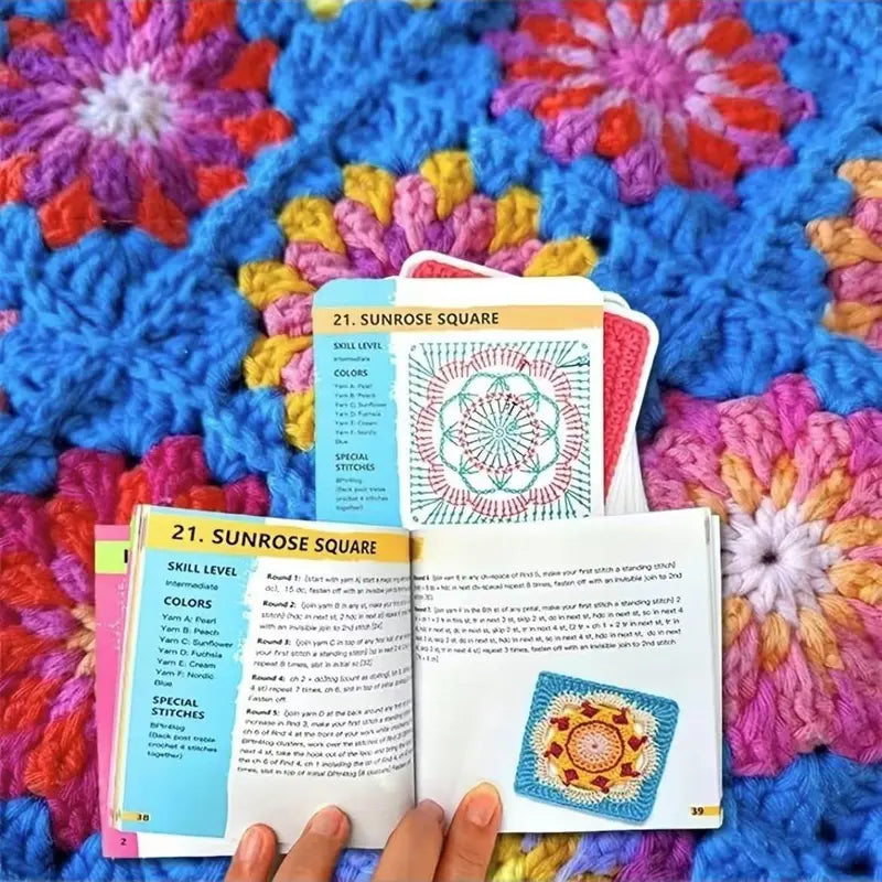 Granny Square Crochet Card Set – 50 Unique Designs, Beginner-Friendly Knitting Guide
