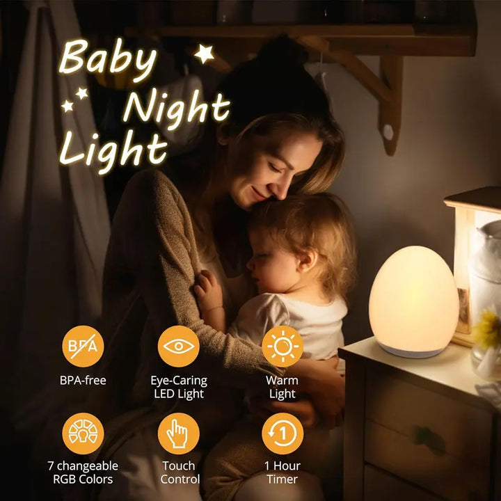 Egg Night Light for Kids – Rechargeable Tap Light with 7 Color RGB & Touch Control