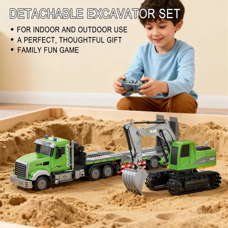 RC Semi Truck & Excavator Toy Set – 1:12 Scale with Sound, Lights, 2.4GHz Remote Control
