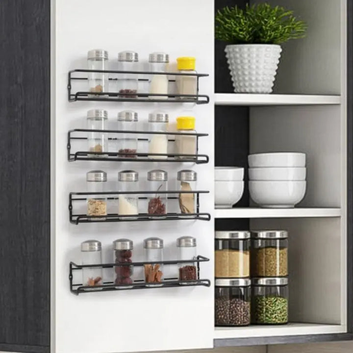 Wall Mounted Spice Organizer 2/4PCS Kitchen Storage Racks with Adhesive Stickers & Screws