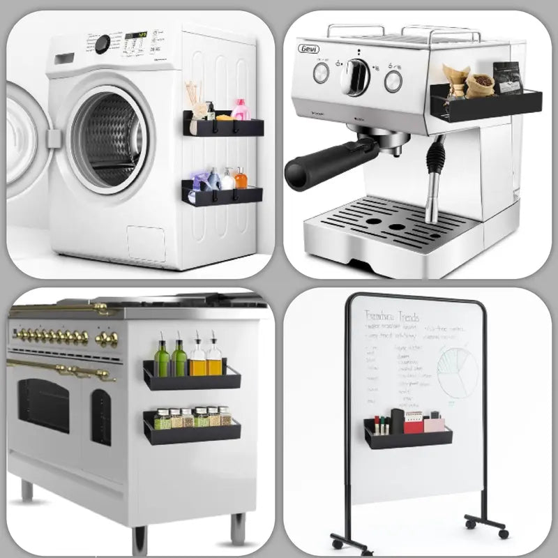 Magnetic Spice Rack Organizer Black Fridge Storage with Hooks for Refrigerator & Oven