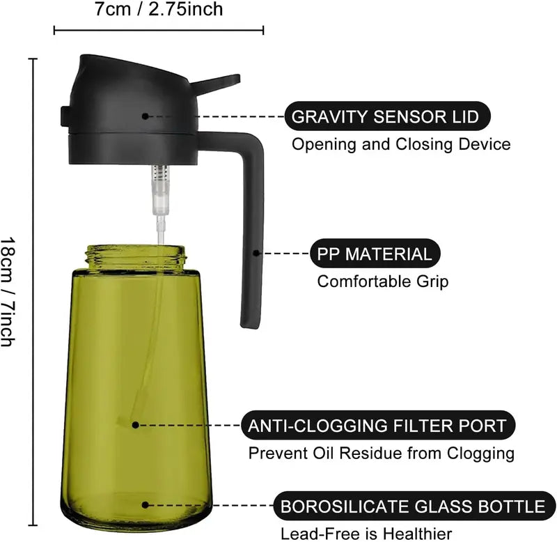 2-in-1 Oil Sprayer for Cooking 16oz Olive Oil Dispenser Bottle Premium Glass