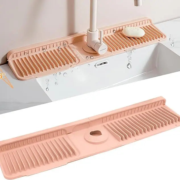 Sink Faucet Protector Mat Silicone Drainage Pad with Adjustable Hole, Waterproof and Non-Slip