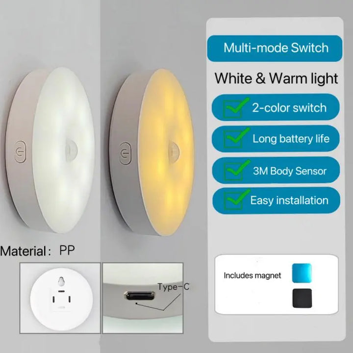 3/6 Pack 8LED Motion Sensor Night Lights – USB Rechargeable, 5 Modes for Hallway, Cabinet & Stairs