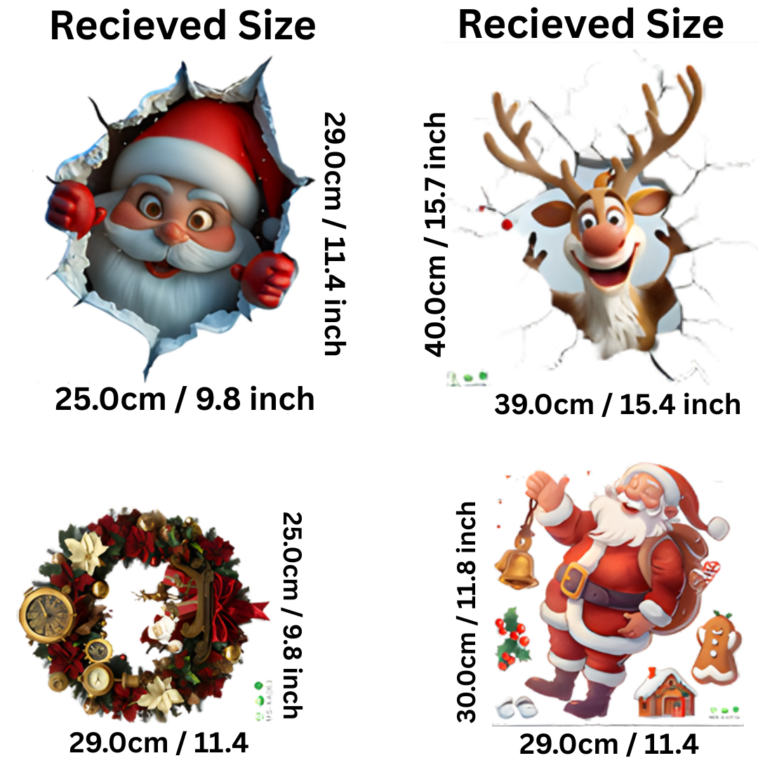 Christmas Character Wall Stickers Self-Adhesive Waterproof Holiday Wall Decor - 4 PACK