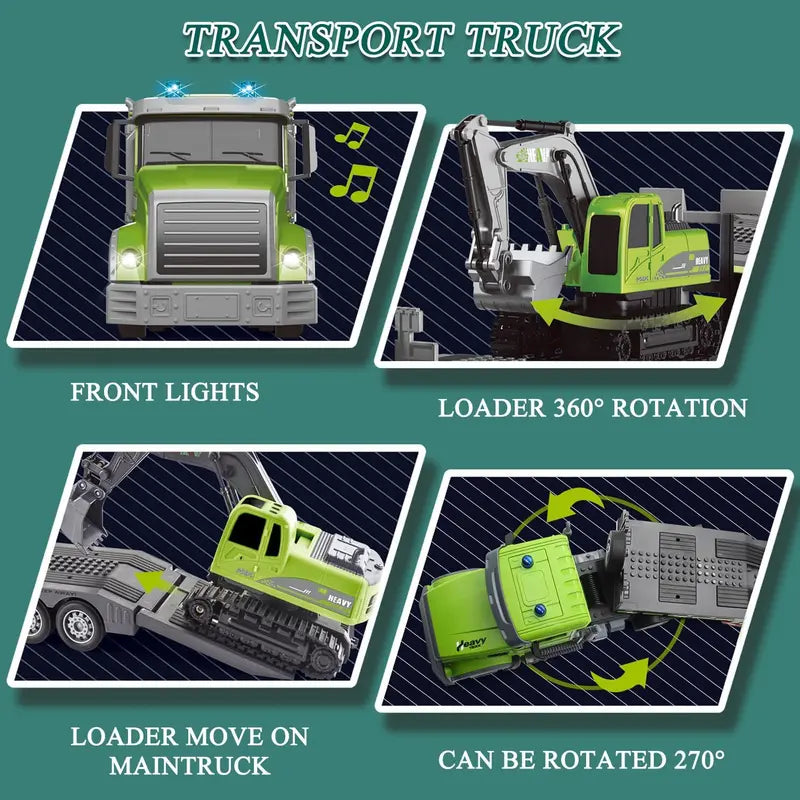 RC Semi Truck & Excavator Toy Set – 1:12 Scale with Sound, Lights, 2.4GHz Remote Control