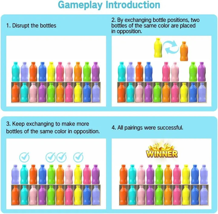 Match The Bottle Color Game – 20 Pieces for Family Game Nights, Enhances Logical Thinking