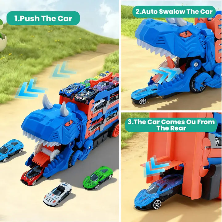 Dinosaur Transport Truck Toy – 12 Die-Cast Cars, Dino Transformation, Ideal Gift for 3-6 Year Old Boys