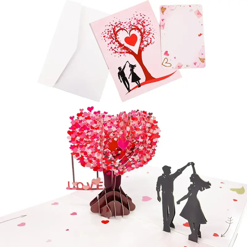 Pop-Up 3D Valentine's Day Card with Love Tree & Hearts, Wedding Card for Couple