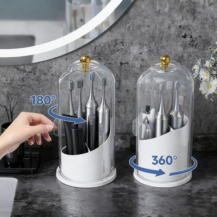 360° Spinning Toothbrush & Makeup Organizer Dustproof, Anti-Slip Bathroom Storage with Drainage