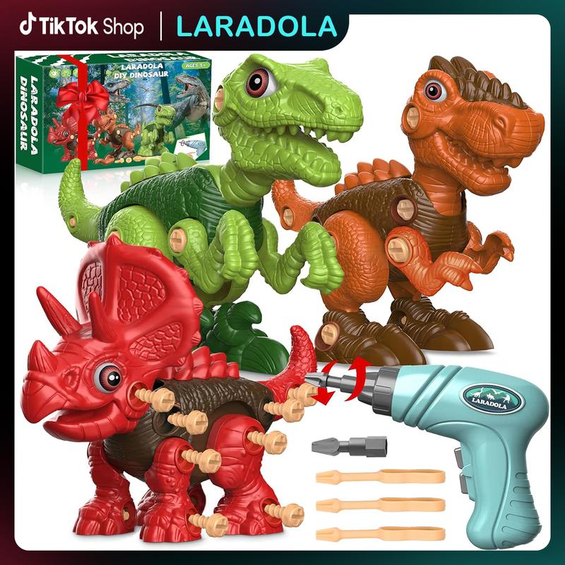 Laradola 3P Dinosaurs STEM Toy Kit – Electric Drill Dinos Action Figures, Educational Playset for Kids