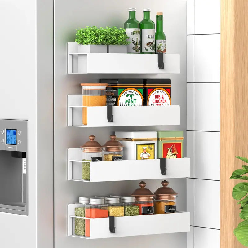 Magnetic Spice Rack Organizer Black Fridge Storage with Hooks for Refrigerator & Oven