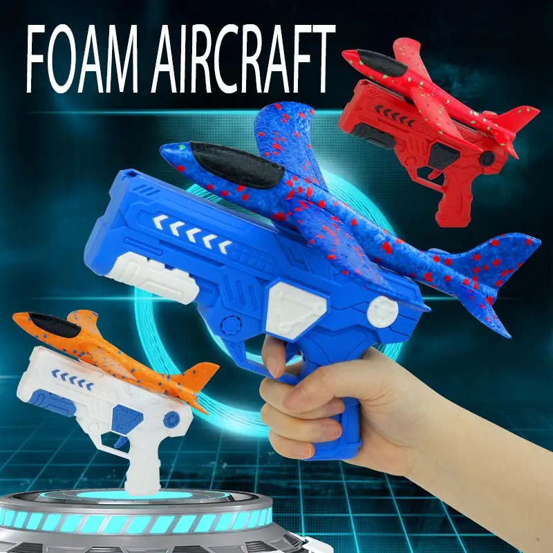 Foam Glider Airplane Toy for Kids – 9.45-inch Airplane with Blue Launcher & 3 Flight Toys