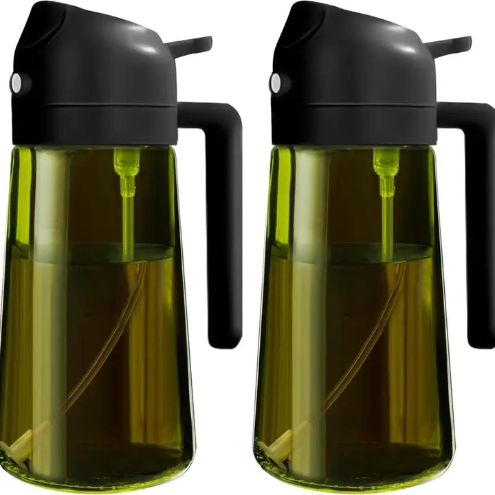 2-in-1 Oil Sprayer for Cooking 16oz Olive Oil Dispenser Bottle Premium Glass