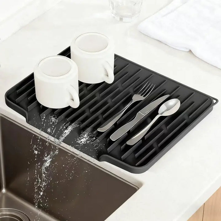 Sink Faucet Protector Mat Silicone Drainage Pad with Adjustable Hole, Waterproof and Non-Slip