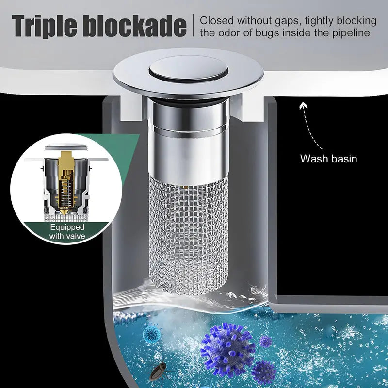 Bathroom Sink Drain Strainer – Pop Up Sink Stopper with Removable Stainless Steel Hair Catcher