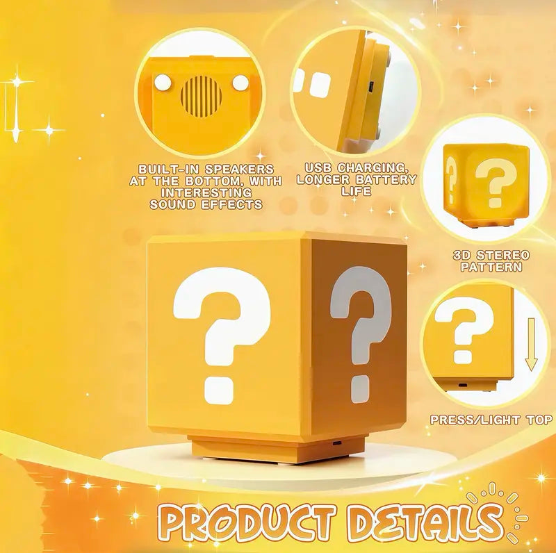 Question Block Lamp with Sound Effects – USB Powered LED Night Light for Gaming Room Decor