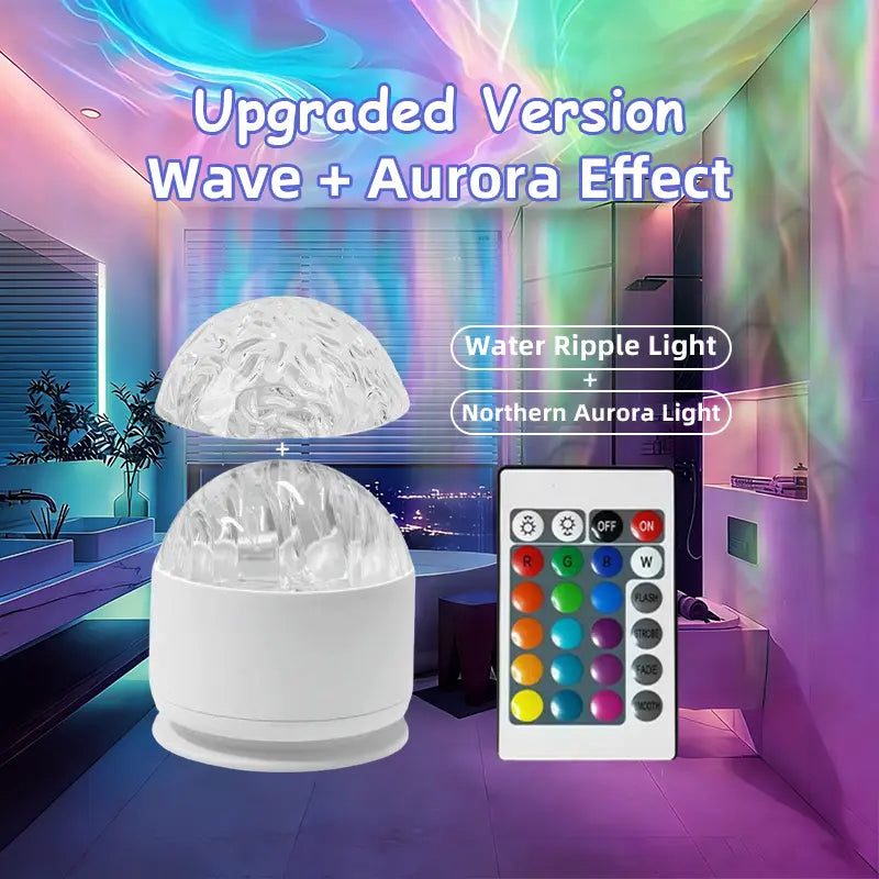 2-Scene Ocean Wave & 3D Water Ripple Projector Light – 16-Color Round Lamp with Remote Control