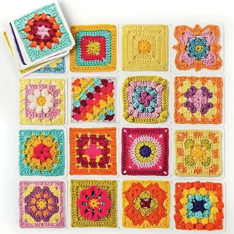 Granny Square Crochet Card Set – 50 Unique Designs, Beginner-Friendly Knitting Guide