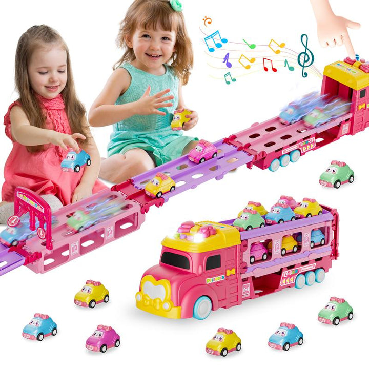 Unicorn Car Toy for Kids 2-7 – Multifunction Foldable Track, 2-Player Race Game with Lights & Sound