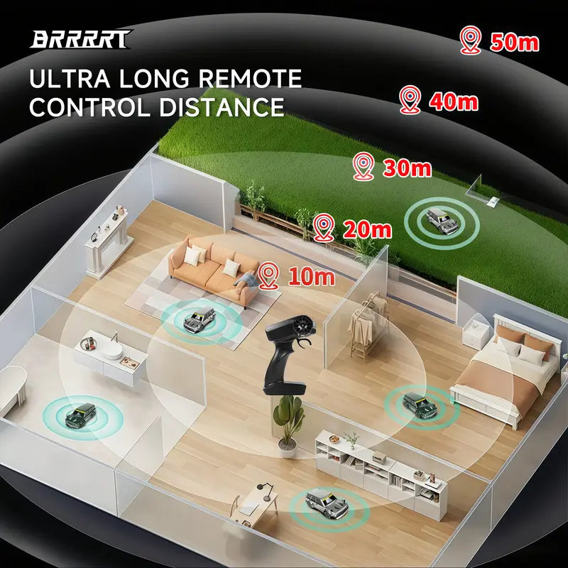 High-Speed Drift Racer with Wireless Remote Four-Wheel Drive, LED Headlights, Shock-Resistant PVC Body