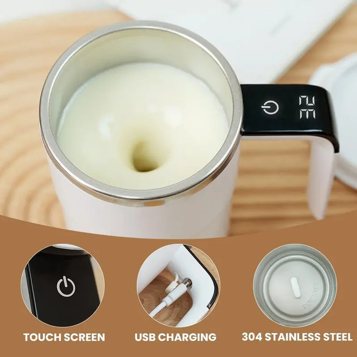 Magnetic Self-Stirring Coffee Mug – Rechargeable Automatic Mixing Cup with LCD Thermometer