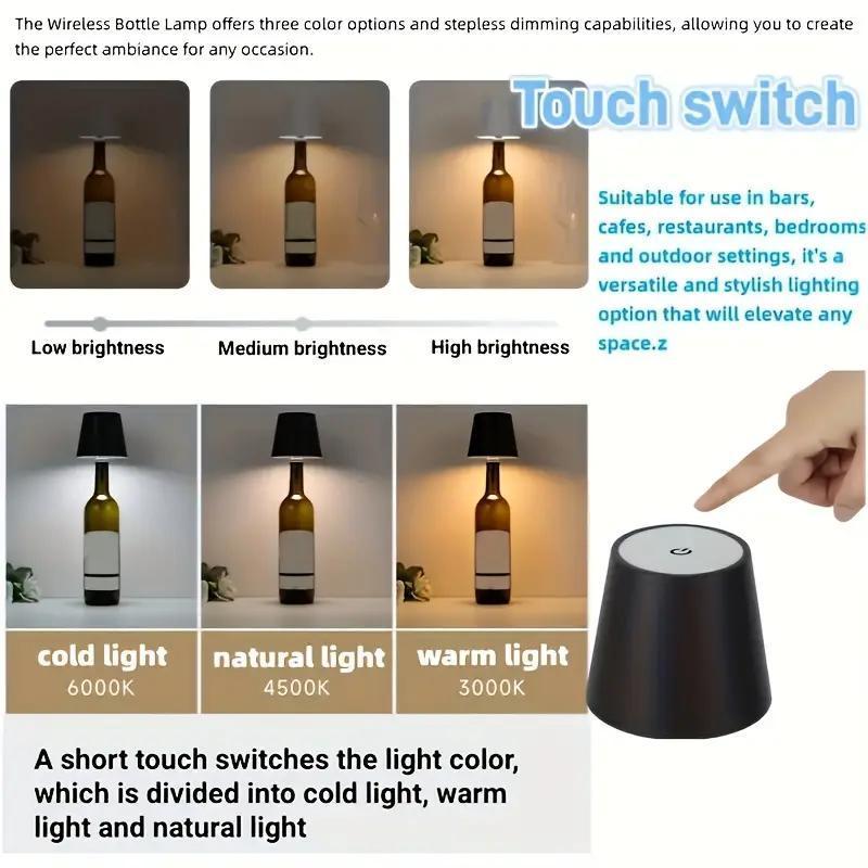 Rechargeable Wine Bottle Lamp Wireless LED Light with 3 Color Temperature Modes